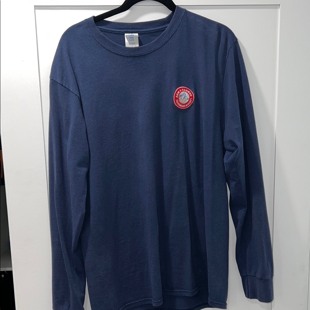 Men's Vintage Blue Arm & Hammer Logo Embroidered Long Sleeve Shirt